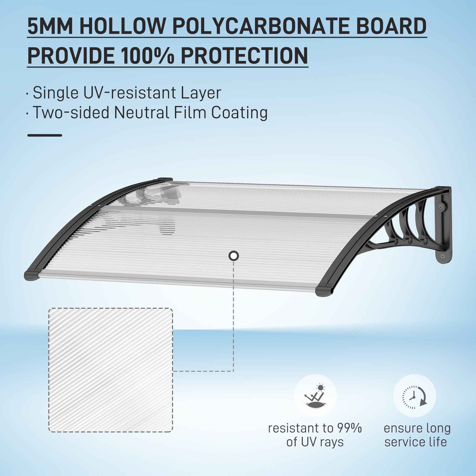 Front Door Canopy Outdoor Awning Rain Shelter, 120 x 75cm, White