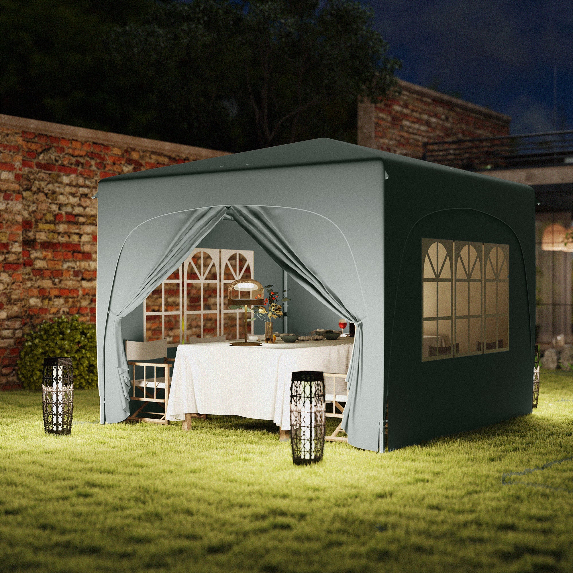 3x3m Pop-Up Folding Gazebo, Water-Repellent UV 50+ 4 Side Panels, Light Grey