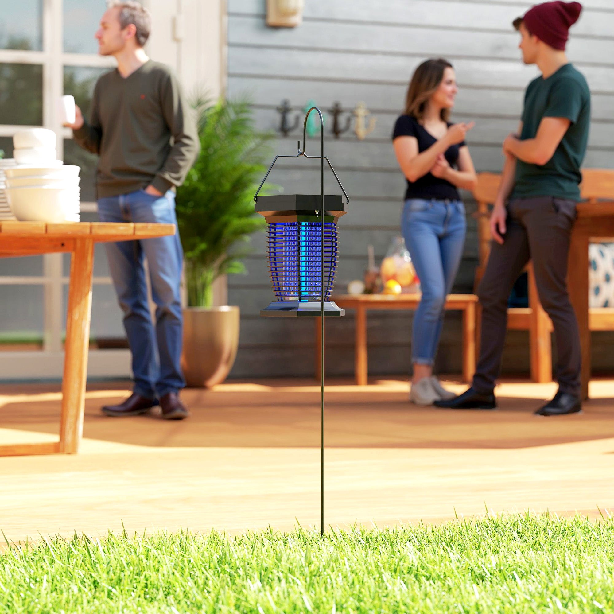 2-in-1 Electric Fly Zapper Garden Lantern, Solar/USB Rechargeable, Black