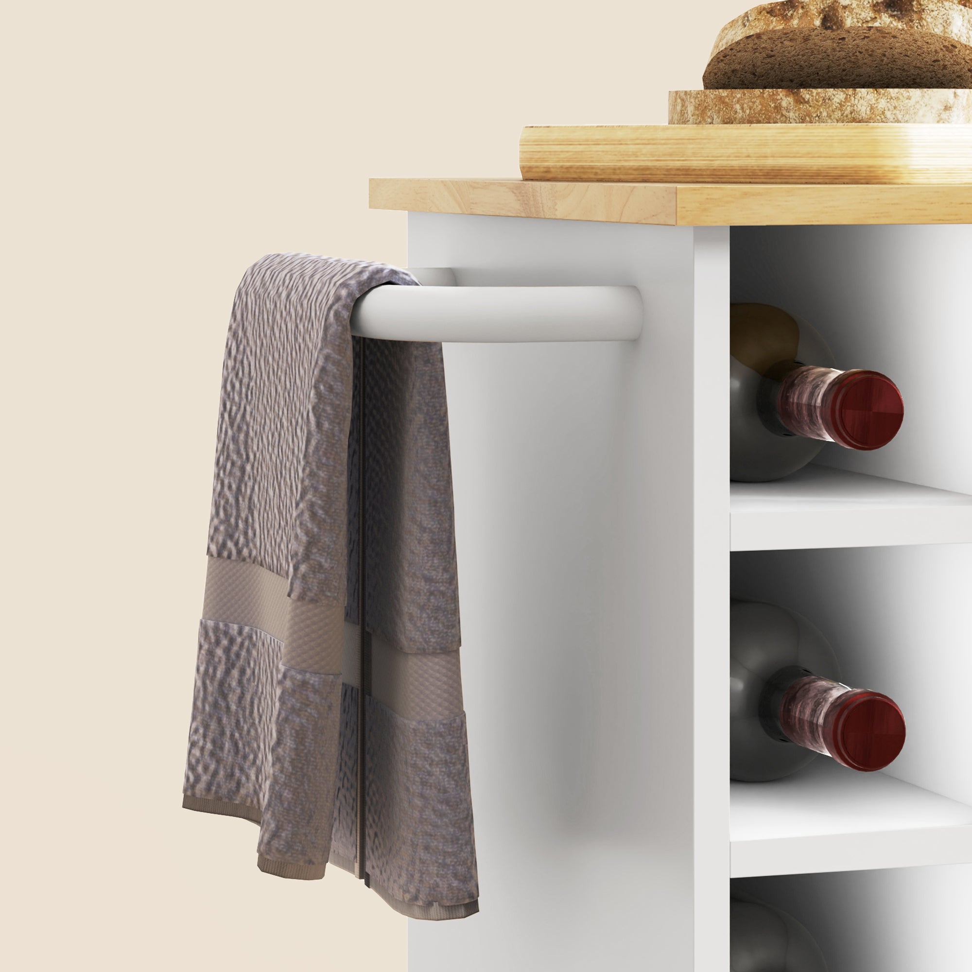 Kitchen Trolley with Worktop, Shelves, Wine Racks, Soft-Close Hinges, Oak