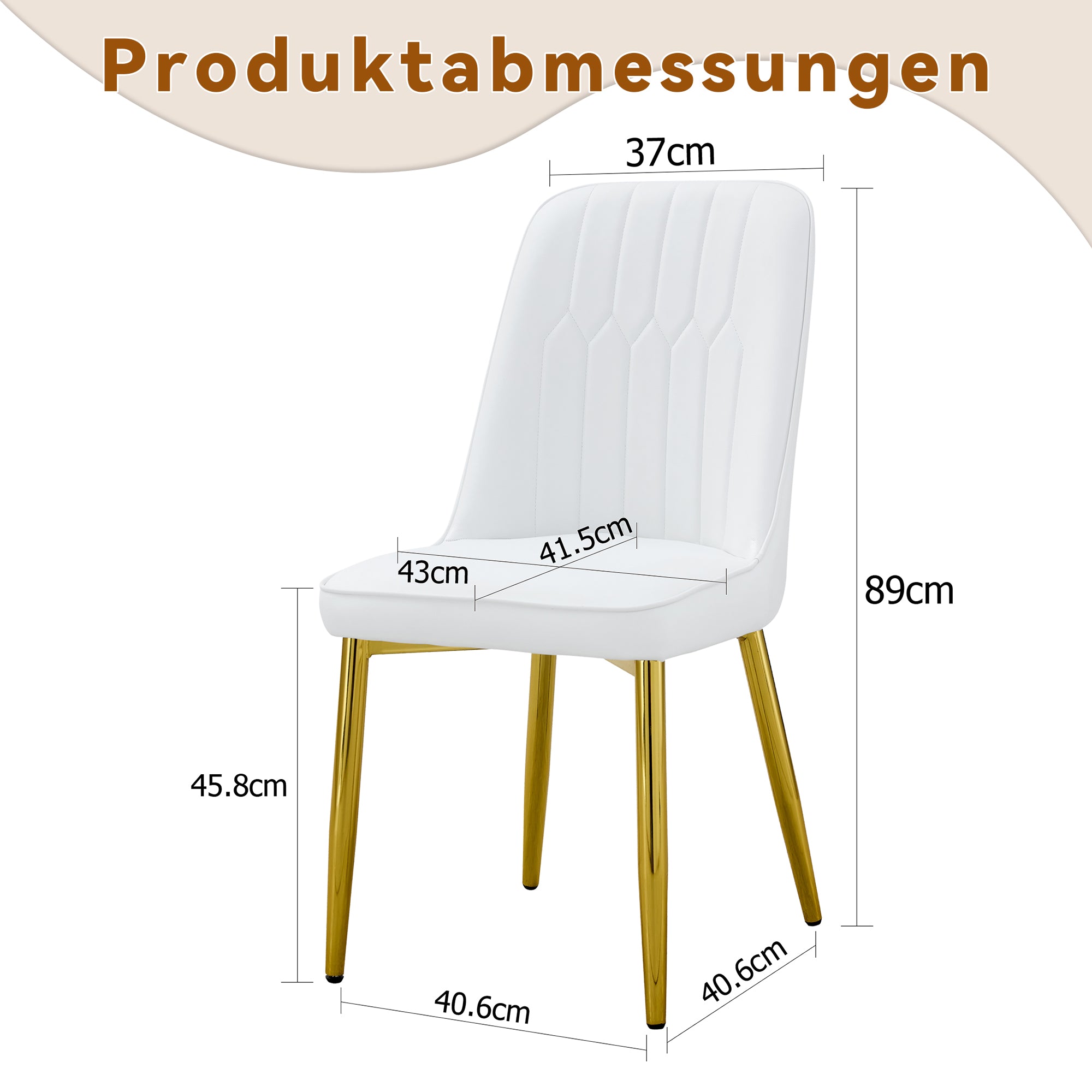 Dining Chairs, Widened Seat, Non-Slip Metal Feet, White Faux Leather