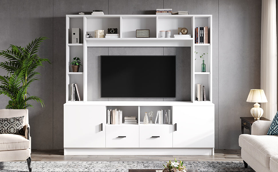 TV Wall Unit Set with Display Cabinet, Media Stand, Shelf, 2 Cabinets, 2 Drawers, for up to 60" TV, White