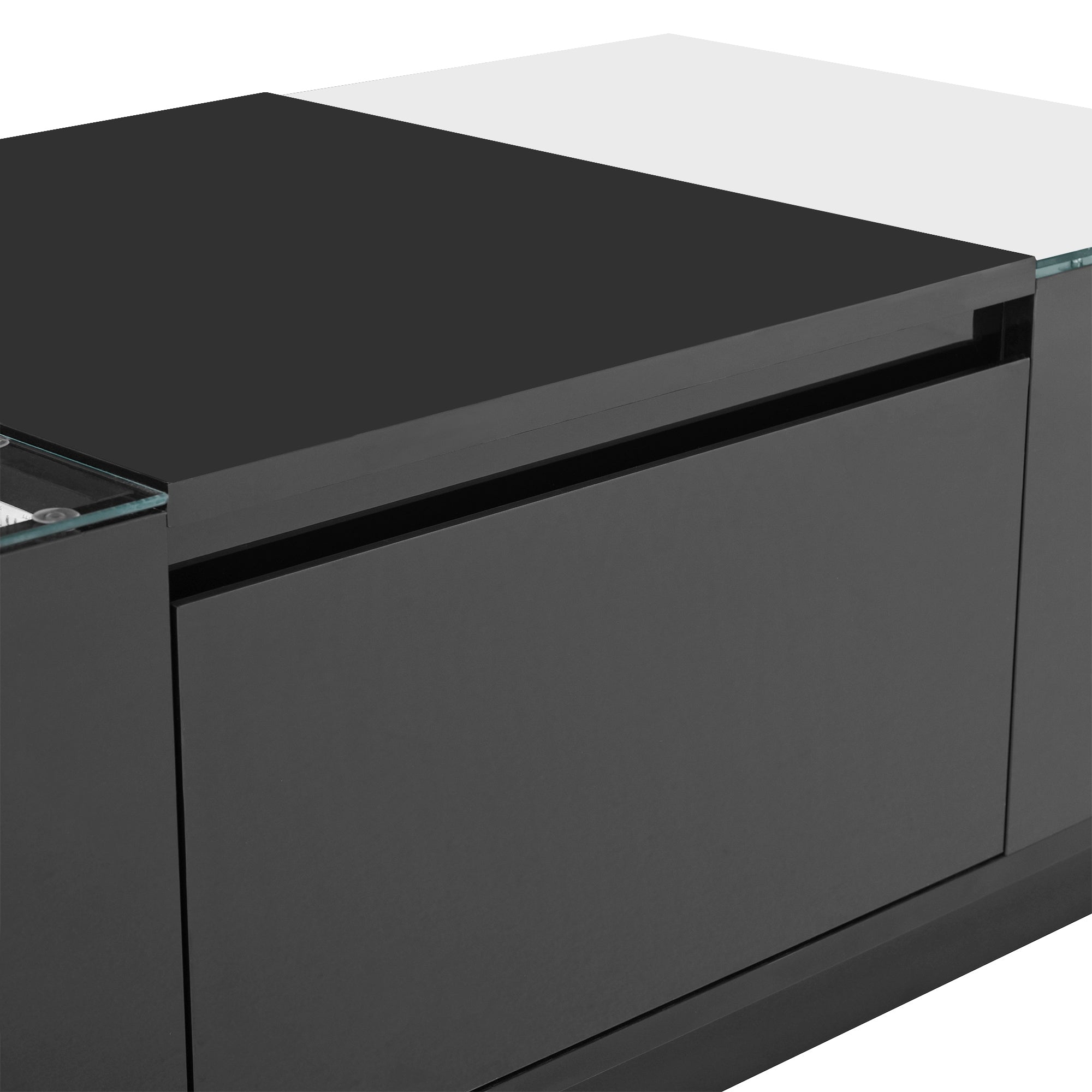 Coffee Table Modern Minimalist 105cm, Storage, LED Lighting, Glass Top, 2 Drawers