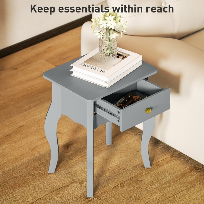 French Style Side Table with Drawer - Grey