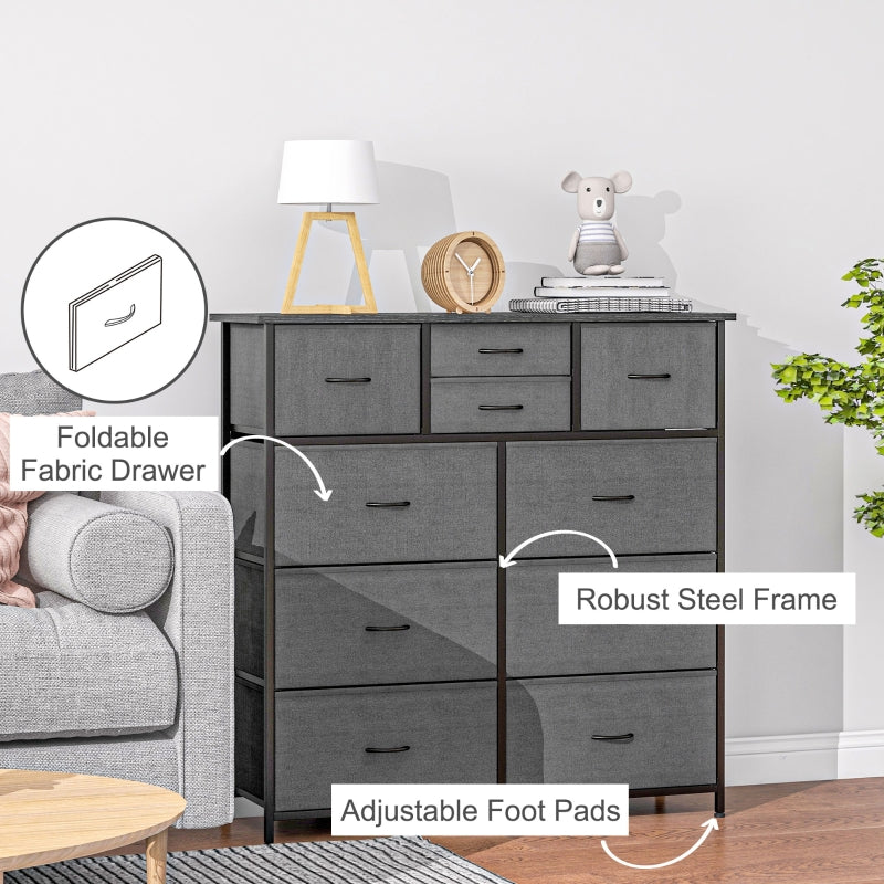 Bedroom Chest of Drawers, 10 Drawer Dresser Foldable Fabric Steel Frame, Black