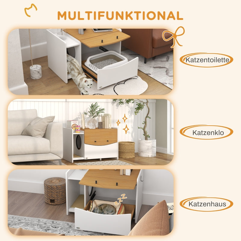 Cat Litter Box, Extendable Cabinet, Oak/White