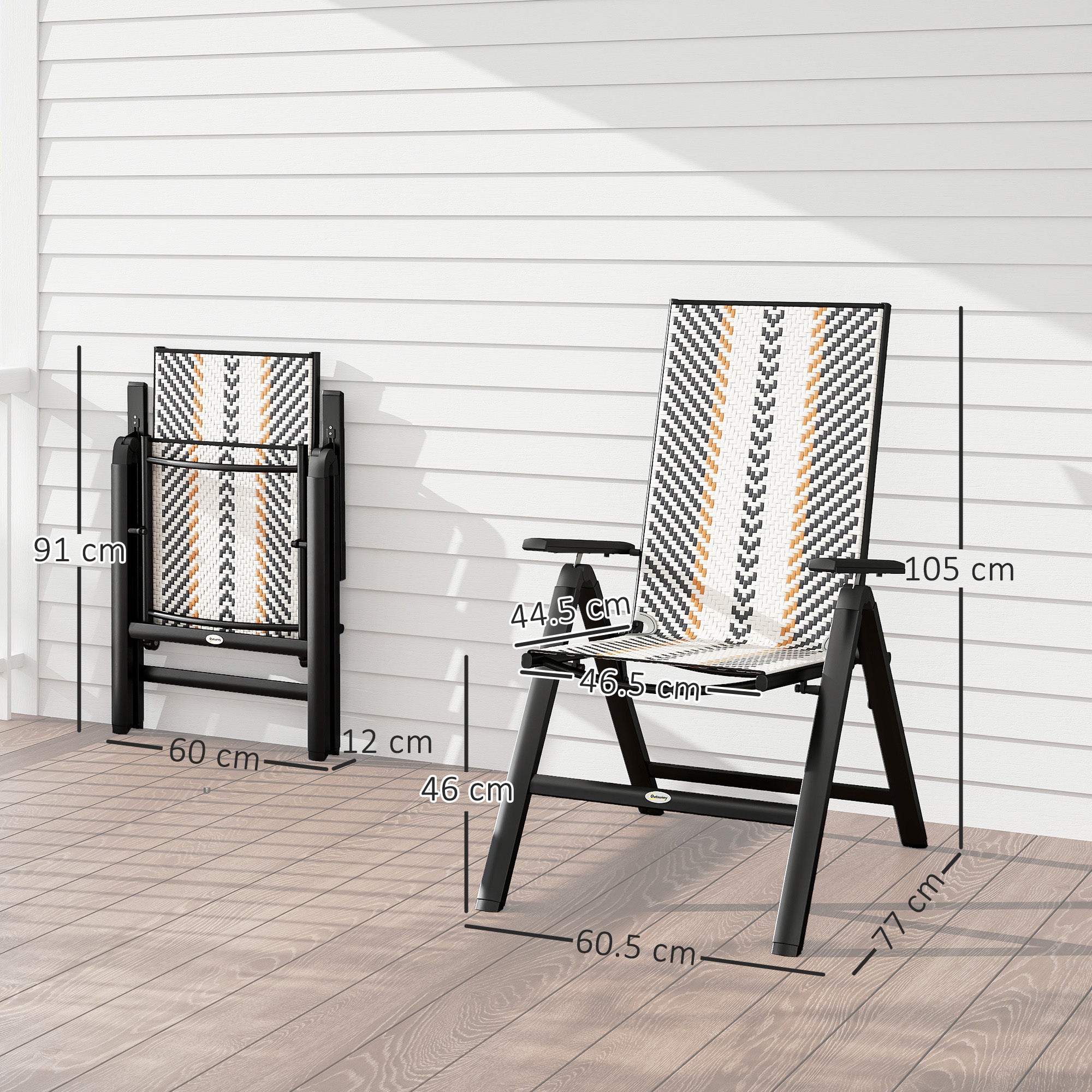 Set of Two Reclining Garden Chairs, 5-Position Rattan, Multicolour