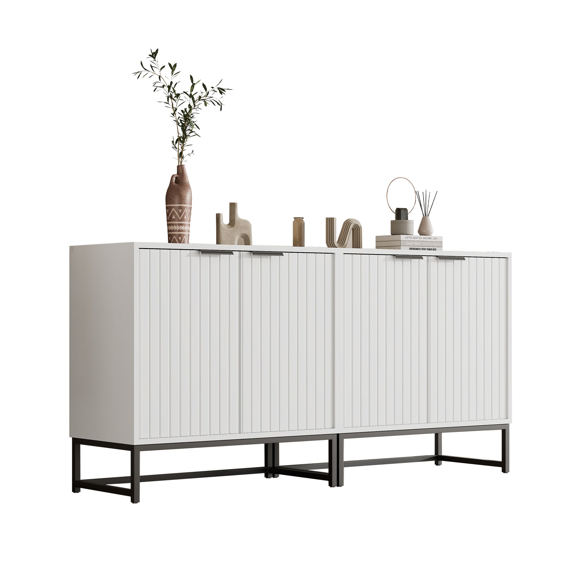 Modern Sideboard Chest of Drawers with 2 Doors, Standing Storage Cabinet, Metal Handles and Frame Legs