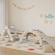 Indoor Climbing Frame 5-in-1 Triangle with Slide and Arch, Grey and White