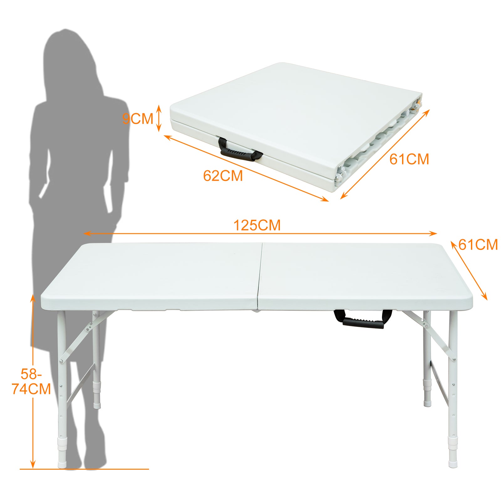 Folding Table 125cm Adjustable Height 135KG Capacity White