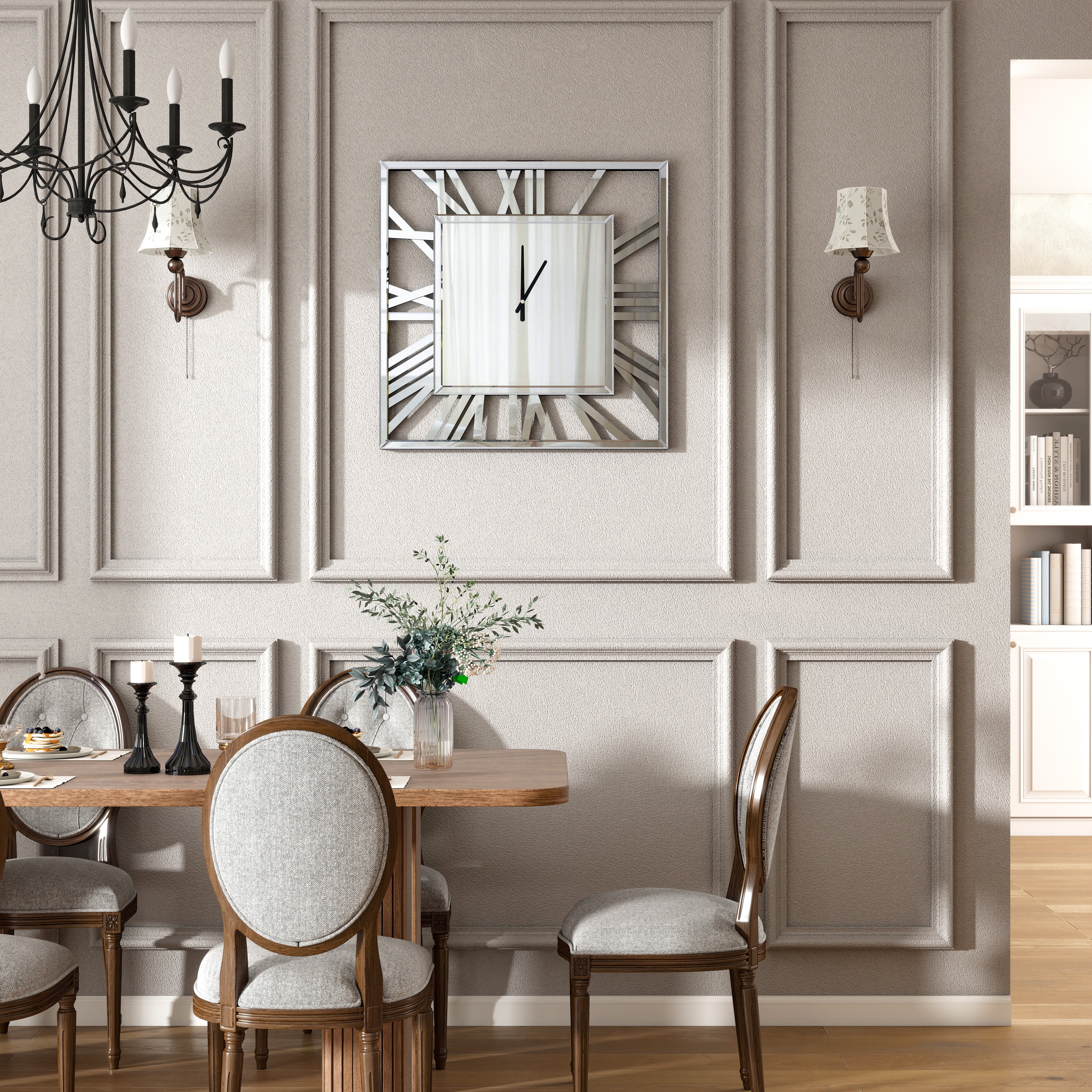 Wall Clock Large Square Glass