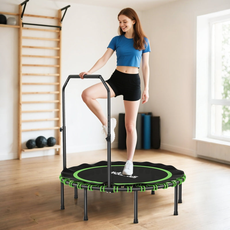 Fitness Trampoline, Adjustable Handrail, Indoor/Outdoor Use, Steel, Plastic, Green