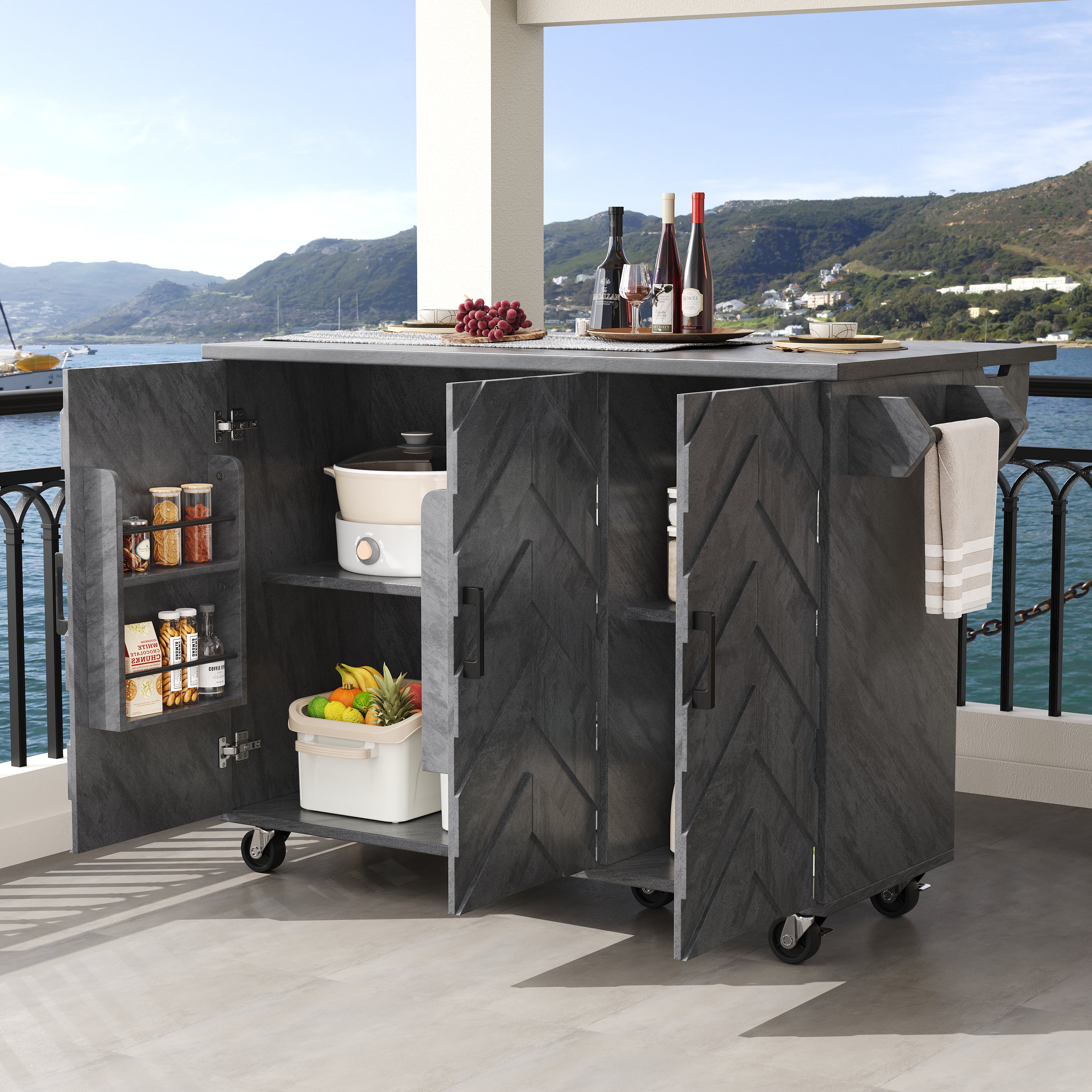 Mobile Kitchen Island Extendable Trolley 3 Drawers Adjustable Shelves