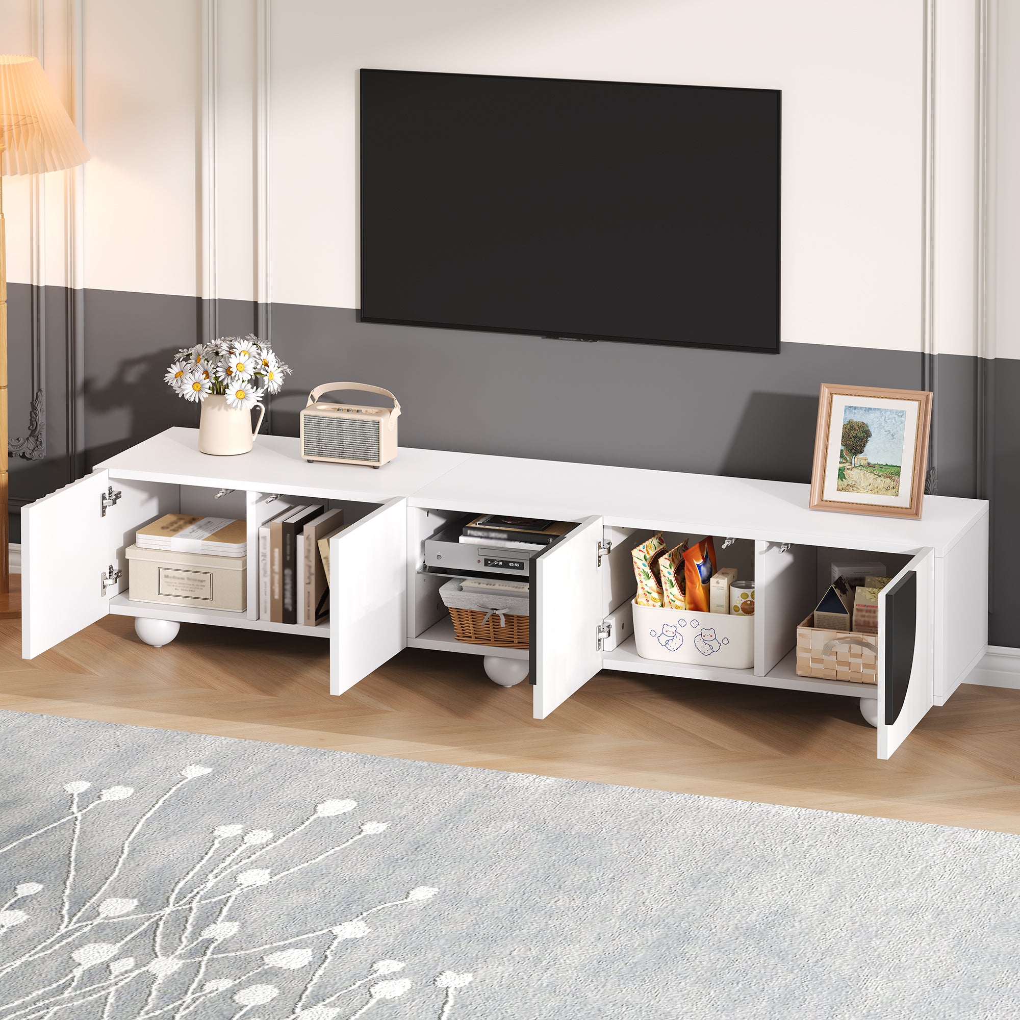 Modern TV Cabinet/Stand, Low Panel, Unique Design, 180x40x41.5 cm (L x W x H)