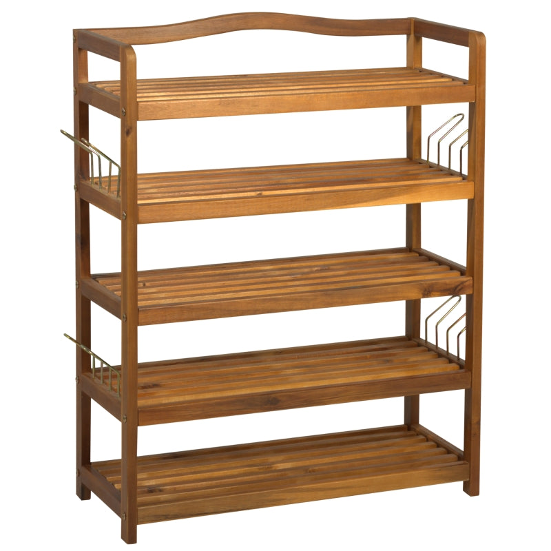 5-Tier Shoe Rack, Storage Organiser with Hangers for 24 Pairs, Teak Acacia Wooden