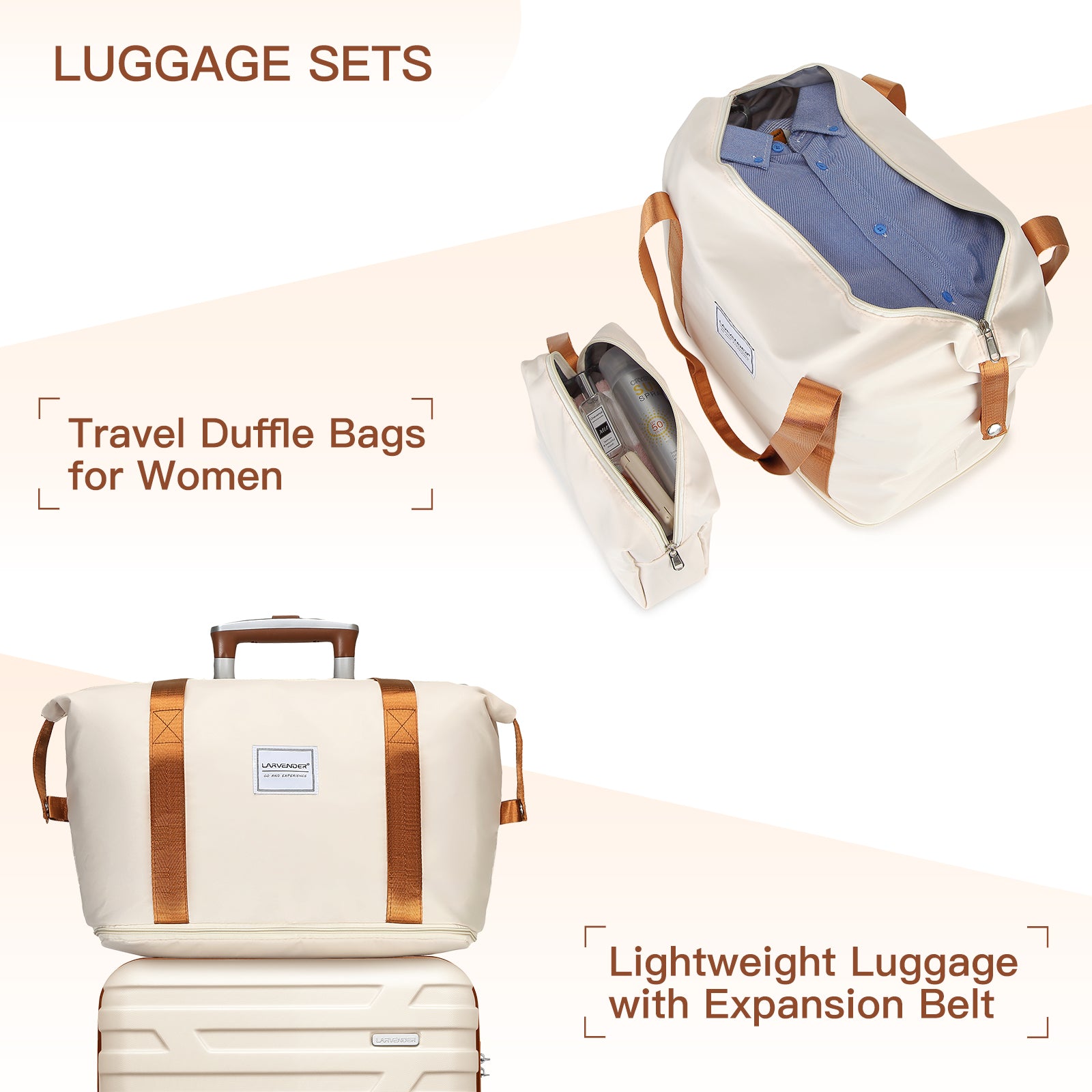 Luggage Sets 6 Piece Hardside Expandable Spinner Wheels TSA Lock, Cream