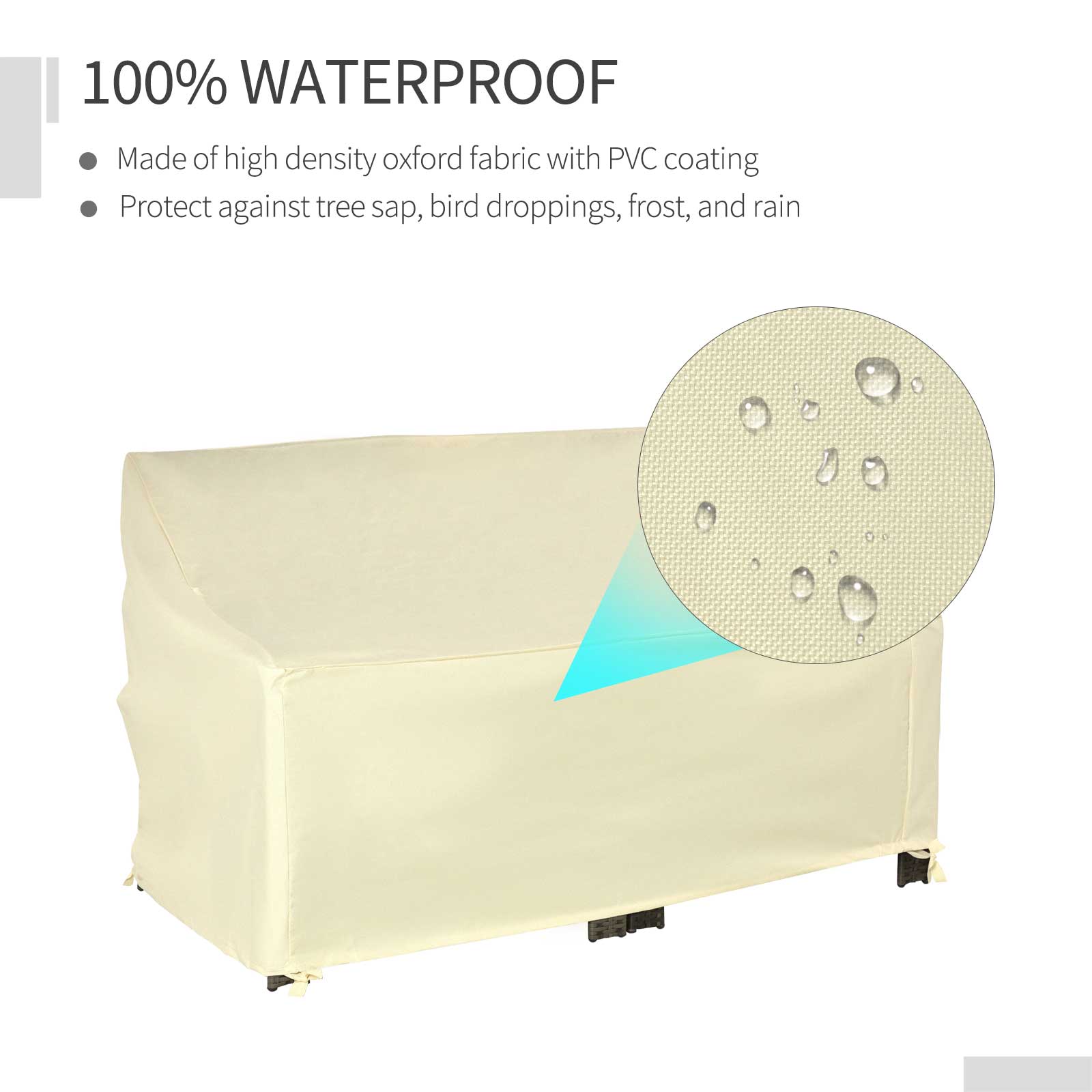 Furniture Cover, 2 Seater Sofa Protector Waterproof for Garden Patio, Beige 600D Oxford Cloth