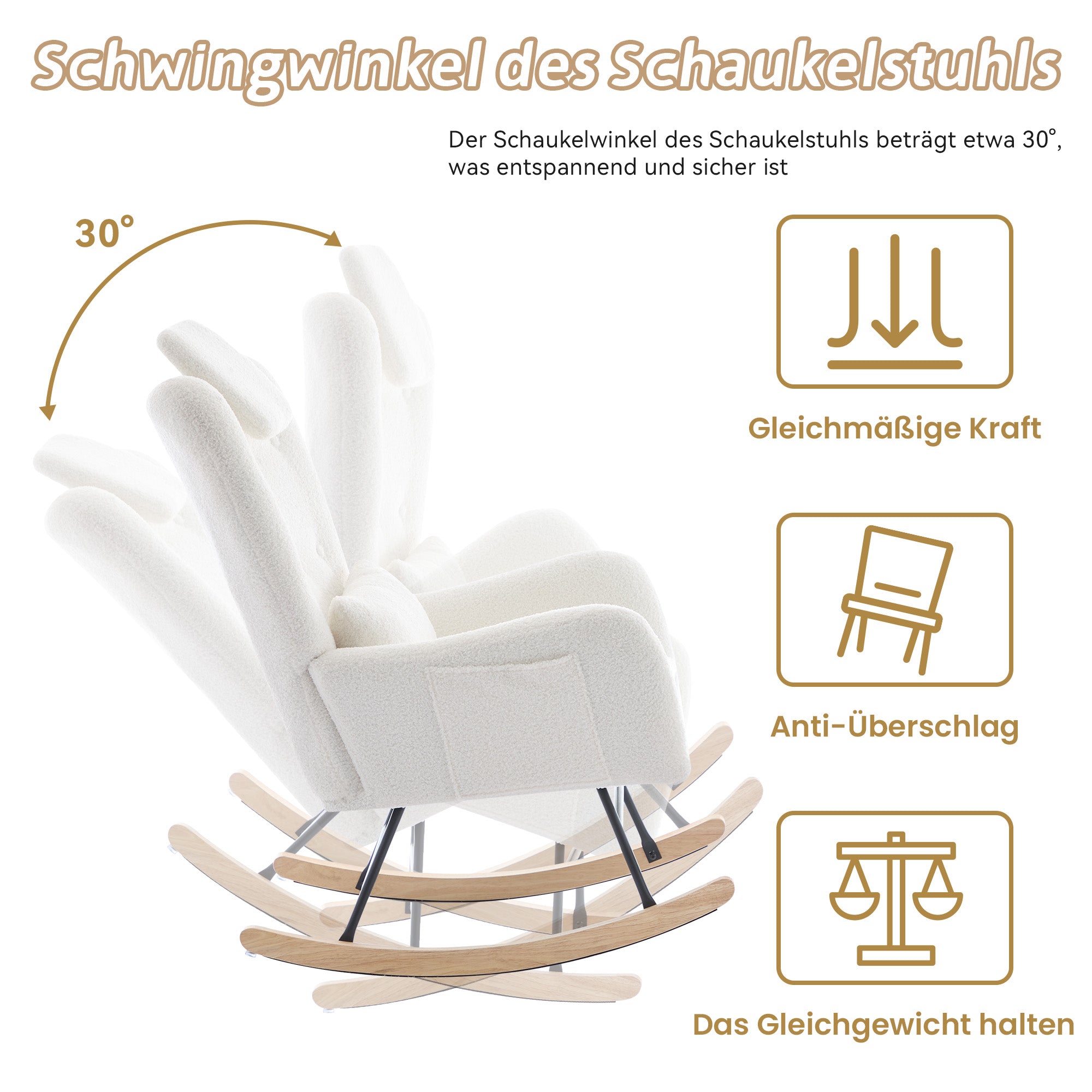 Rocking Chair with Footstool, Armrests Recliner Lounge Chair, Teddy Velvet Fabric