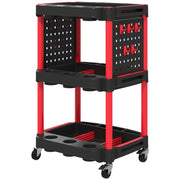 Workshop trolley 3 levels, side perforated shelves, 10 hooks, 91 kg load capacity, black