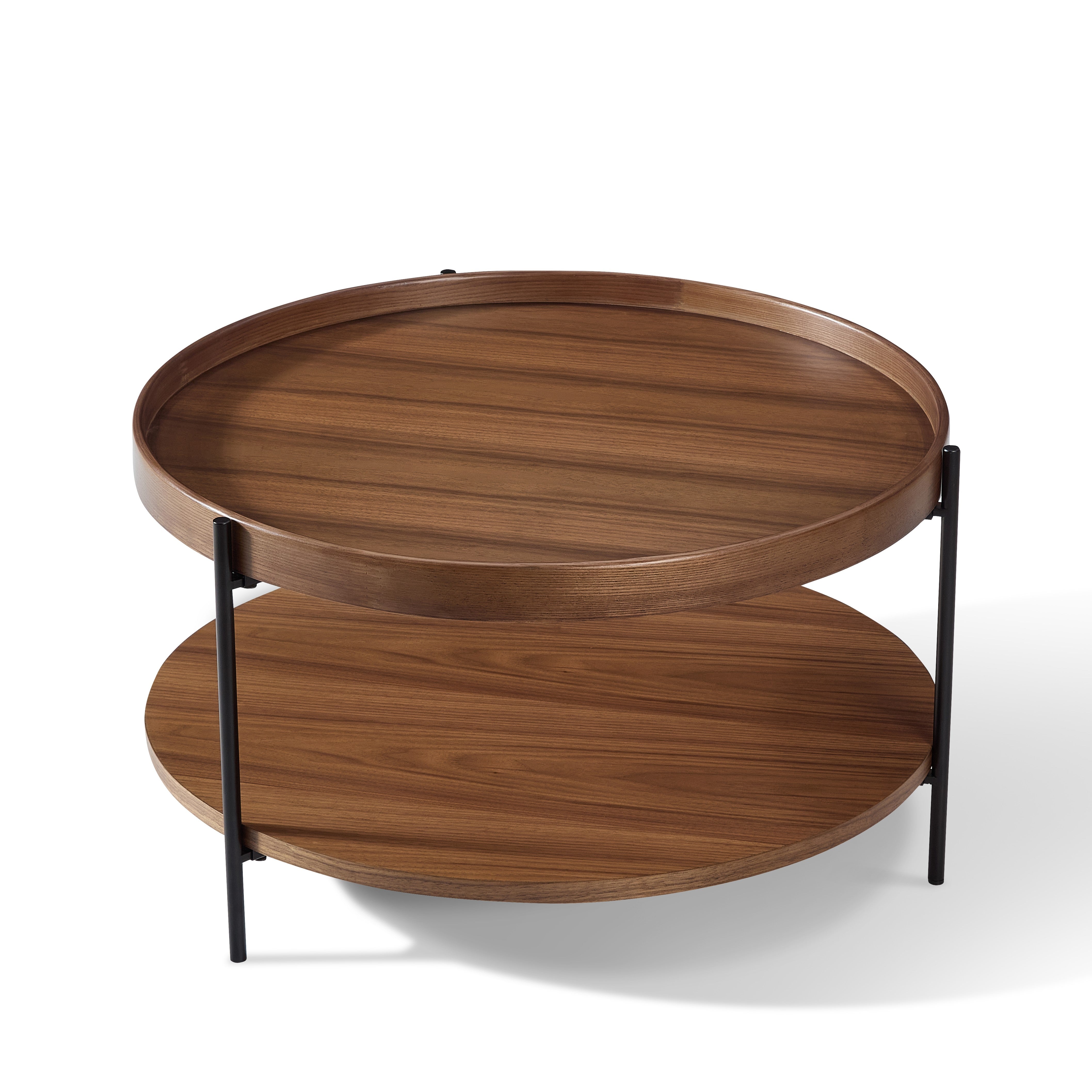 Coffee Table Scandinavian Metal Cross Frame 69x69x38cm - Walnut Veneer