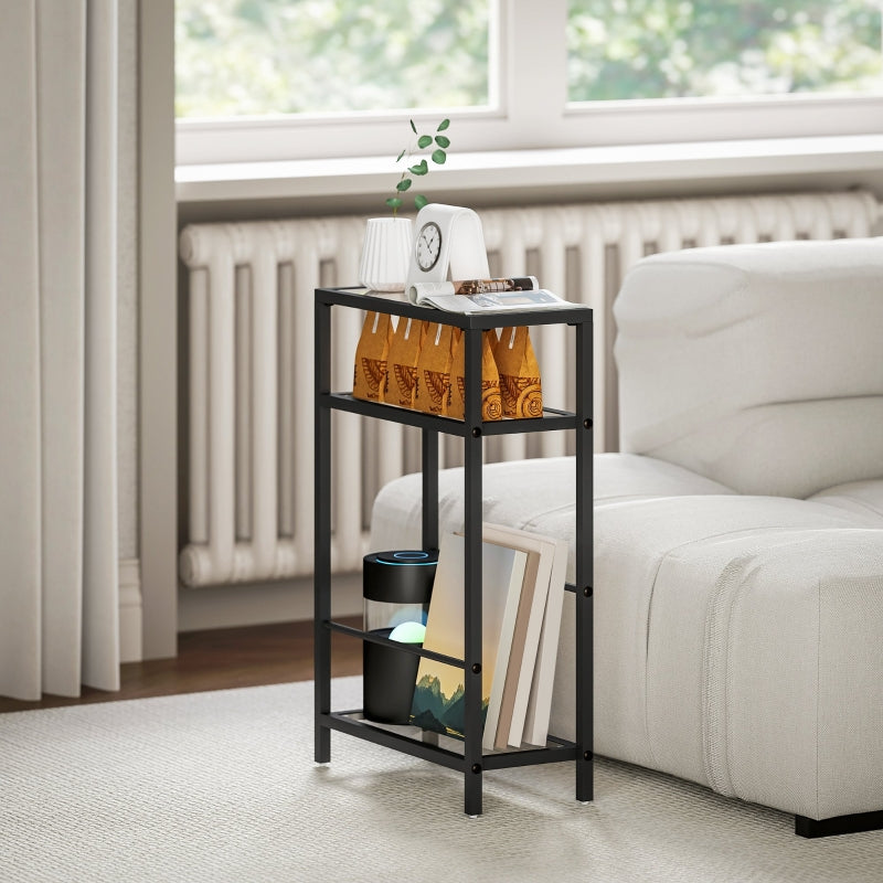 Side Table, 3 Levels Tempered Glass with Steel Frame, Black