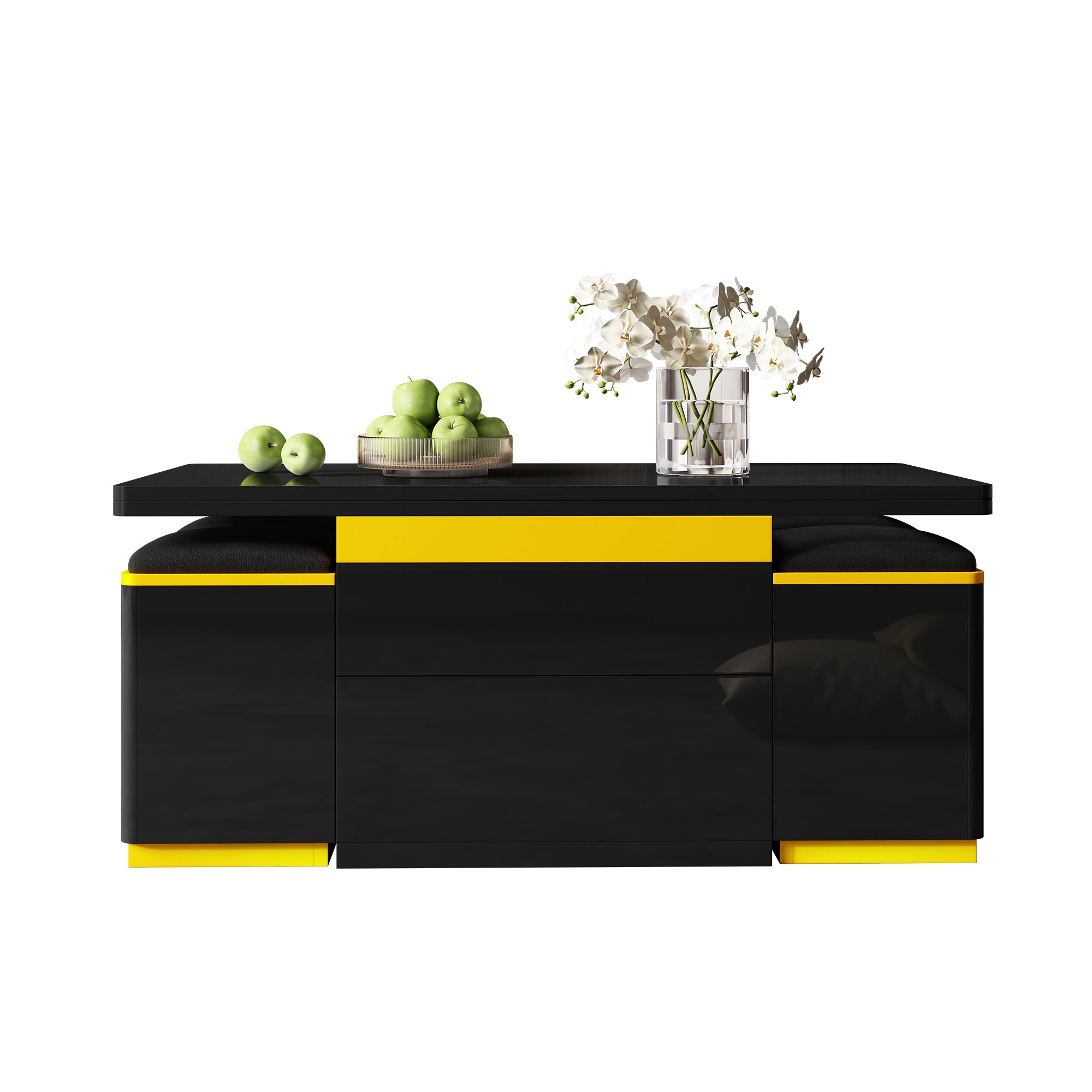 Coffee Table Multifunctional High-Gloss Height-Adjustable Foldable Dining 100x50x43cm - Black