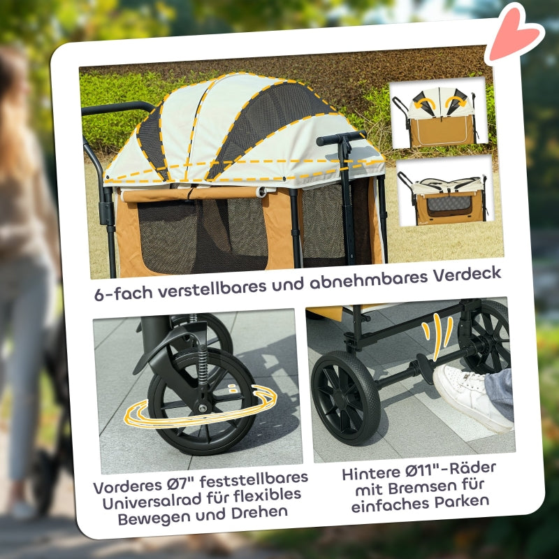 Dog Buggy, Foldable, for Dogs & Cats up to 30kg, Brown