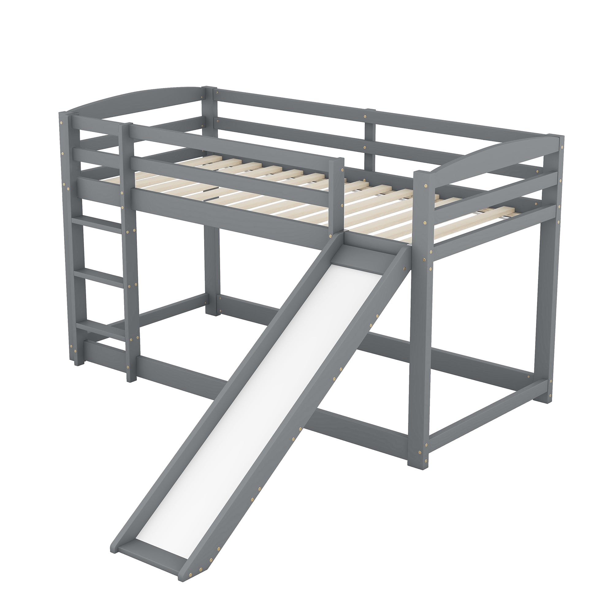 Bunk Bed for Children and Teenagers, Slide Solid Wood Frame 90x200cm, Grey