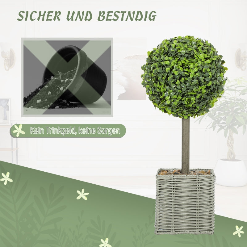 Artificial Plants, UV-resistant Trees in Pots, Plastic, Cement, Green