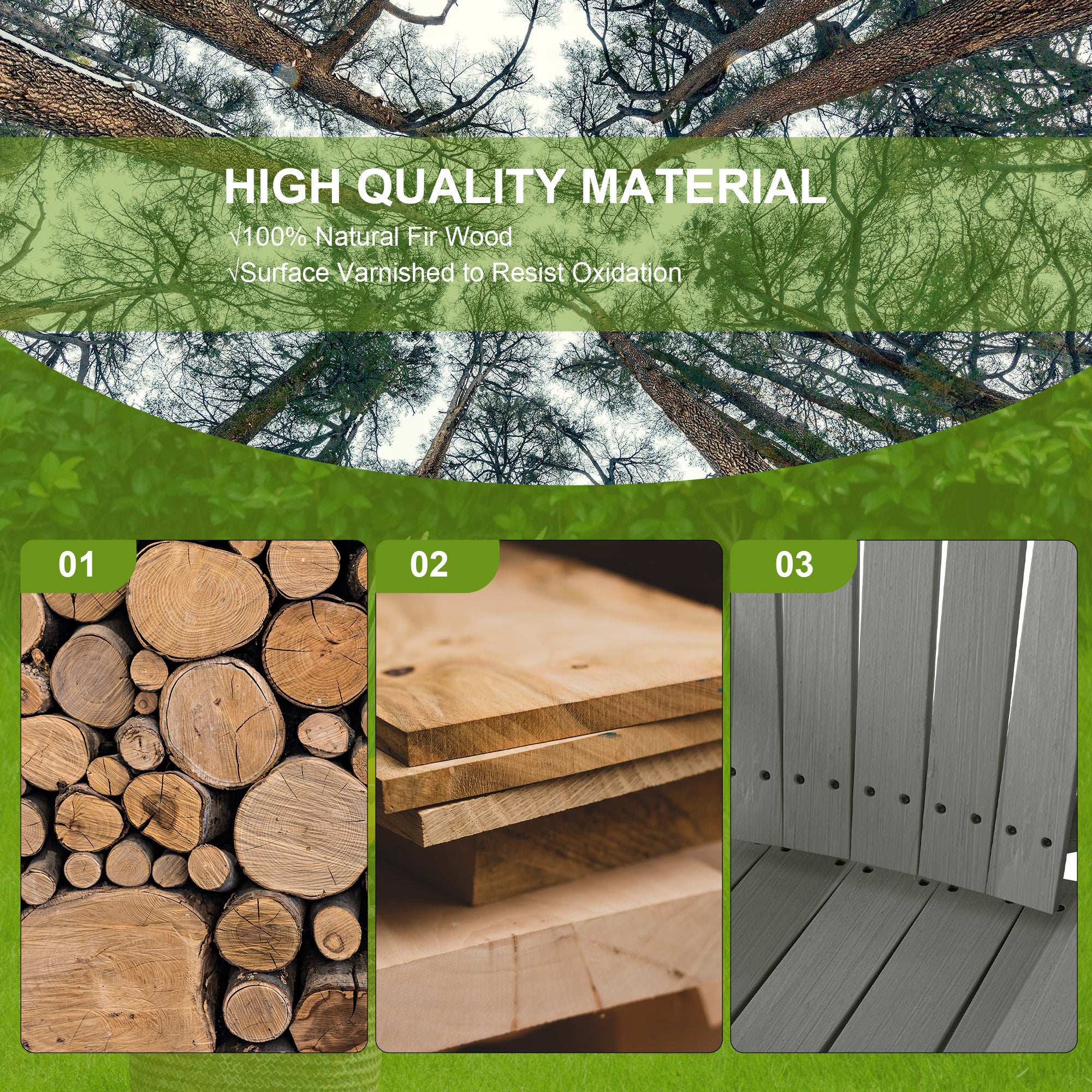 Wood Patio Chair Bench, 2 Seats with Centre Coffee Table, Grey