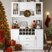 Sideboard Kitchen Cabinet with LED Lighting and Socket, Black and White