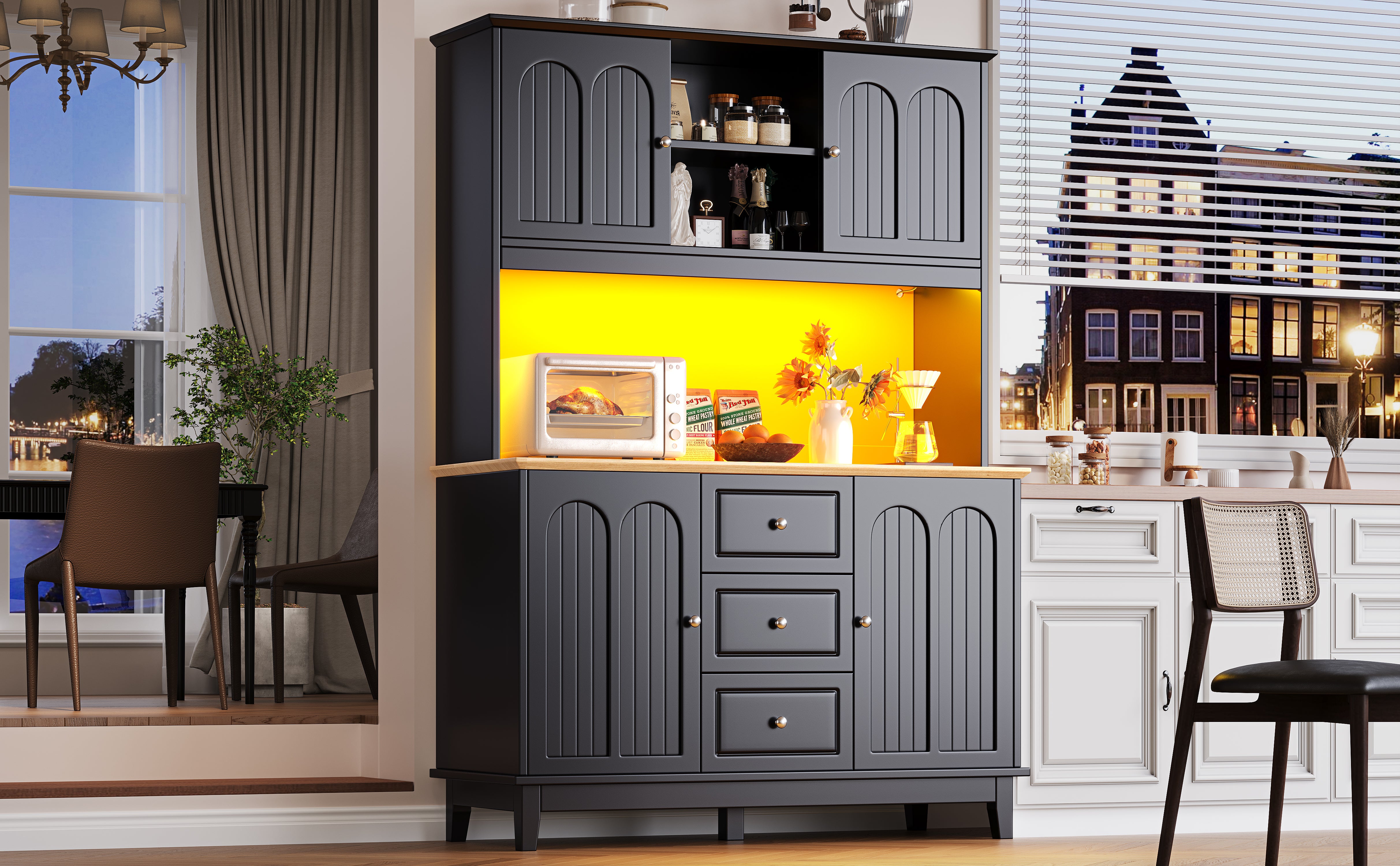 Tall Cabinet 120x40x180cm LED App Control 4 Doors 3 Drawers - Black