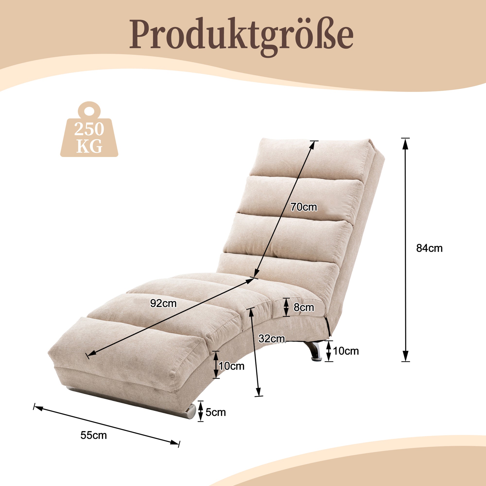 Relaxation Lounger, Fixed Reclining Sofa with Vibration and Side Pockets, Modern Furniture
