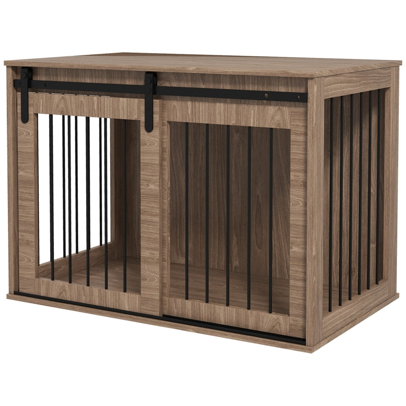 Dog Crate, Lockable, Rustic, Walnut + Black