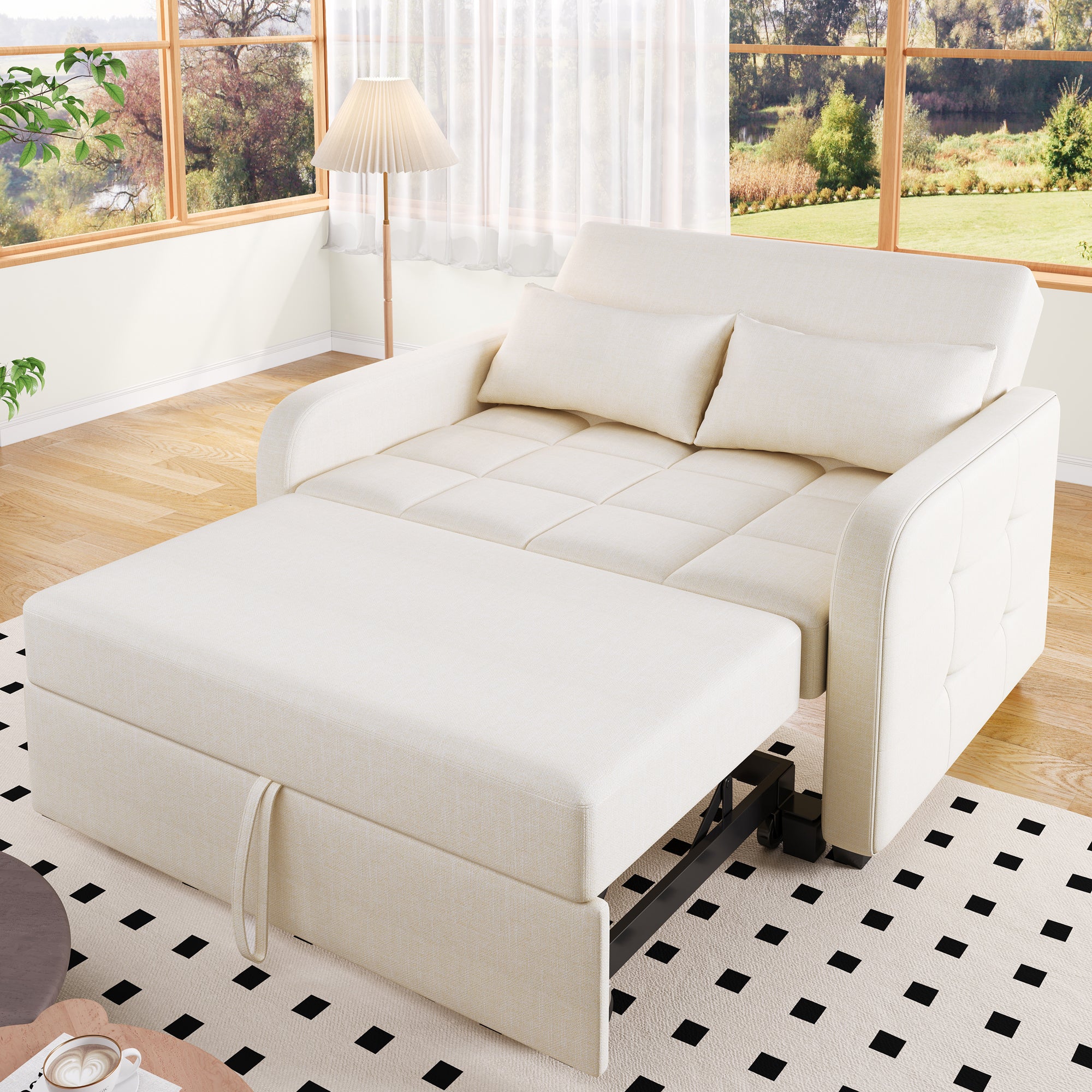 Multifunctional Sofa Bed, Folding Daybed with Adjustable Backrest, Off White