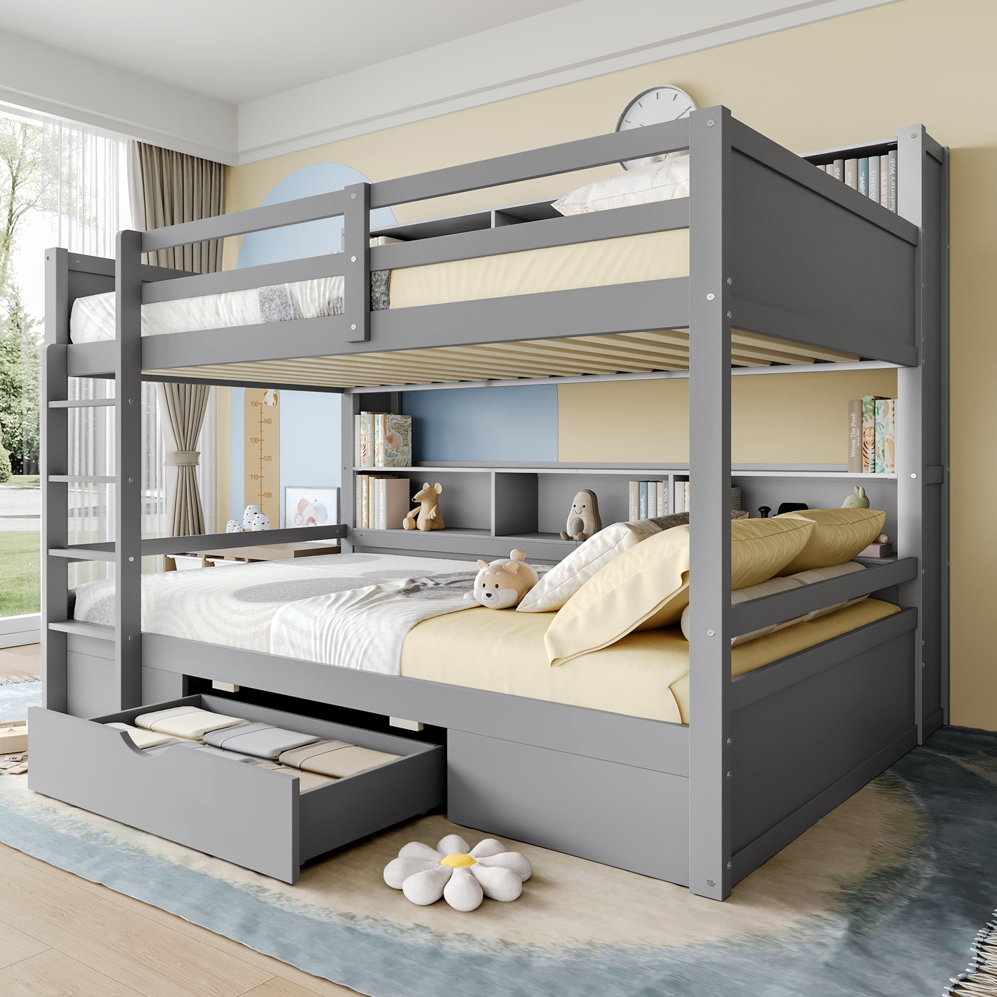 WX000708AAE Bunk Beds, 90x200cm, Drawers & Storage, Grey
