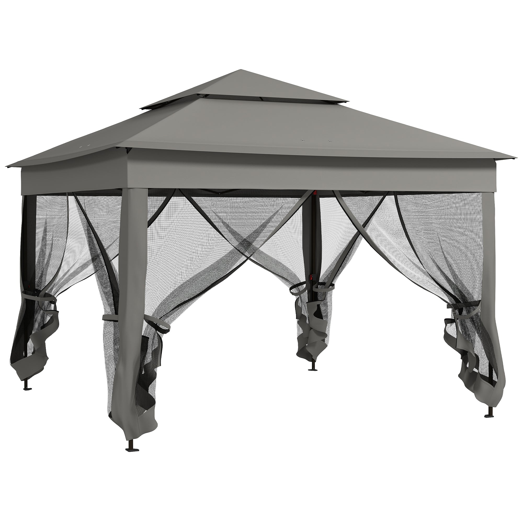 3 x 3(m) Pop Up Gazebo, Double-roof with Netting, Dark Grey