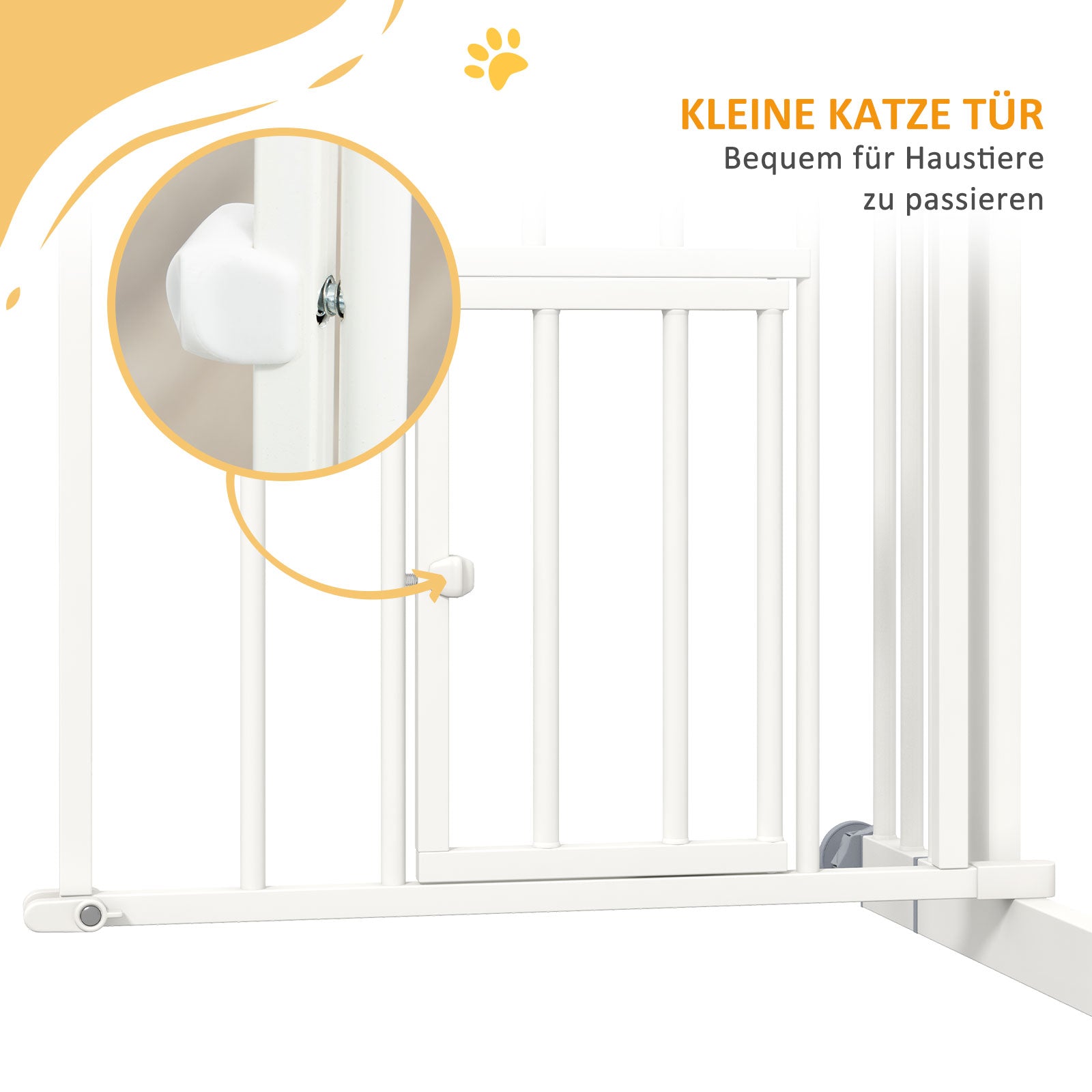 Stair Gate for Dogs, Automatic Closing, Cat Flap, Drill-Free, 74-100cm, White