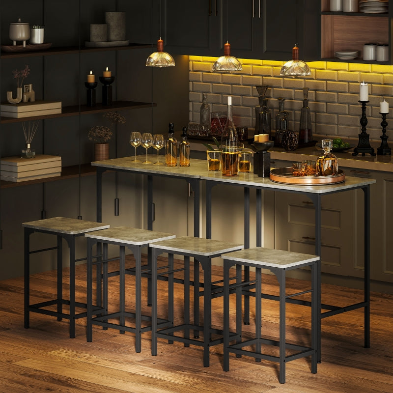 Bar Table Set with Bar Stools, 2 Chairs, Grey