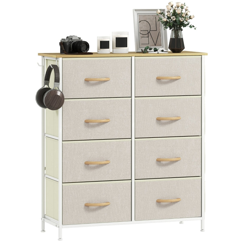 Bedroom Chest of Drawers, 8 Fabric Drawers, Steel, Beige