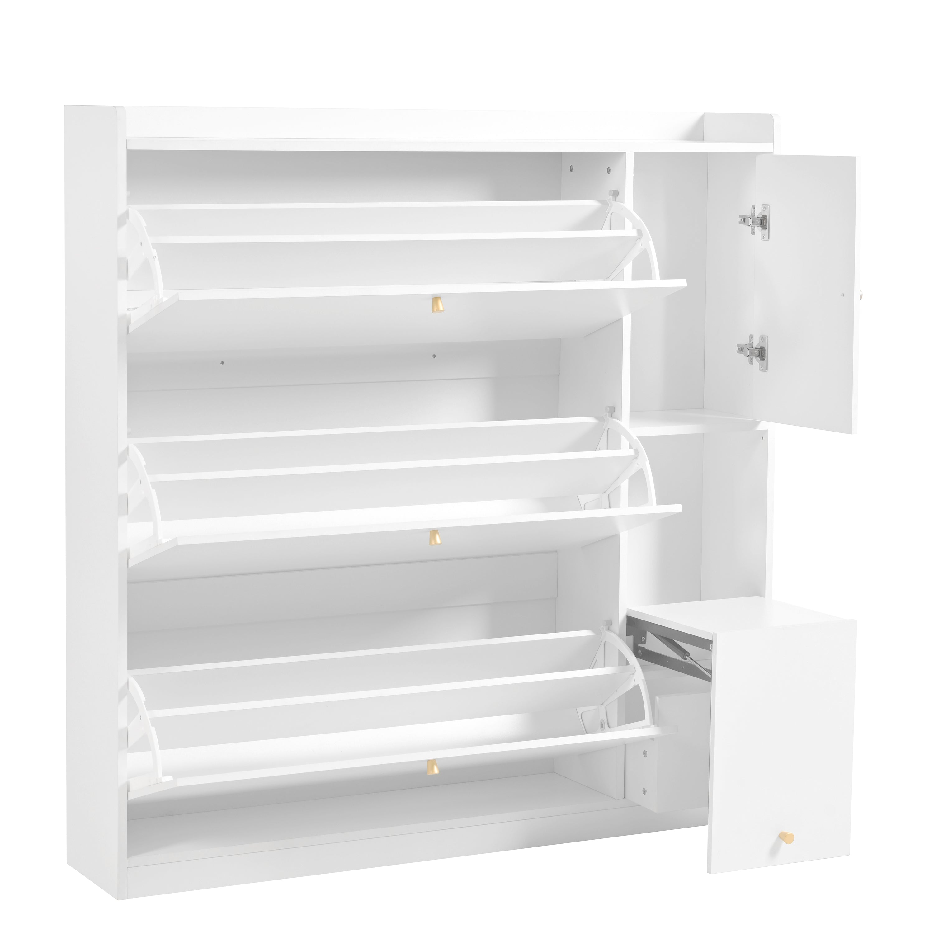 Versatile Tilting Shoe Cabinet with 3 Folding Drawers, Entryway Organizer, White