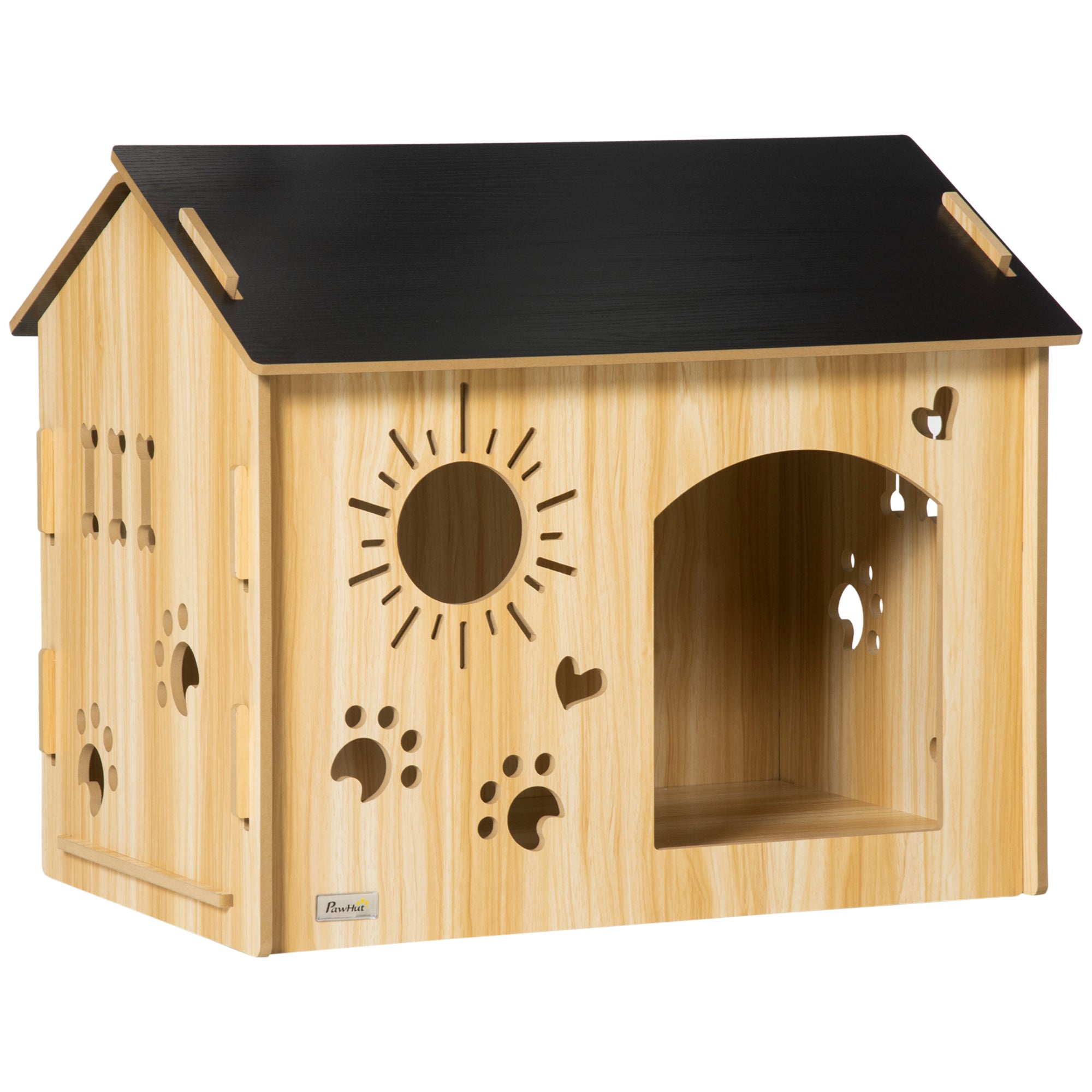 Dog House, Indoor with Roof and Ventilation, MDF Oak Black