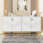 Sideboard, 4 Doors, Large Capacity, Height-Adjustable, White & Gold MDF