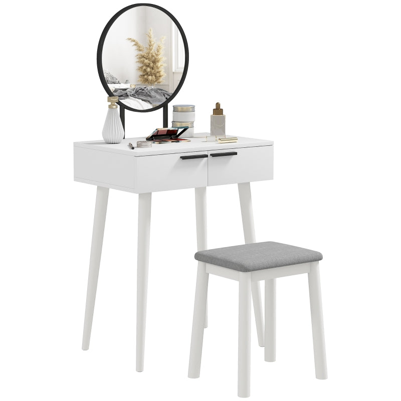 Dressing Table with Mirror and Stool, 2 Drawers, White