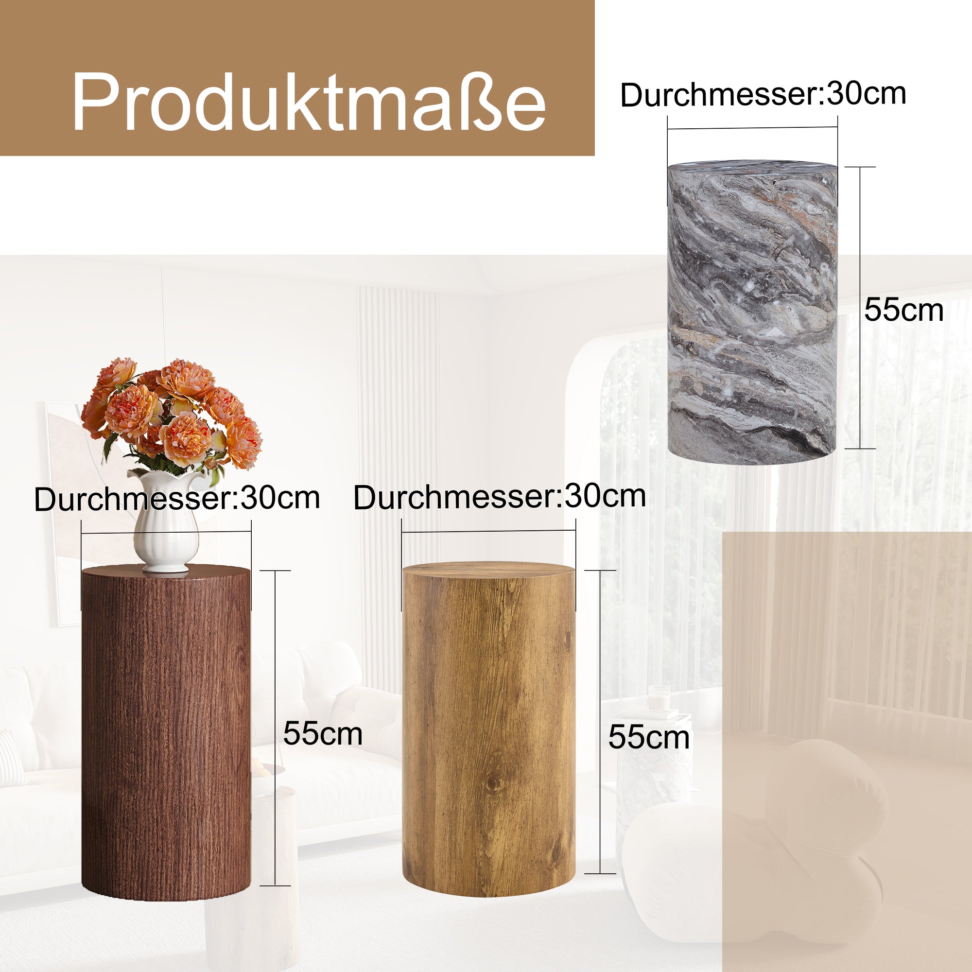 Coffee Table Round Minimalist Design MDF - Walnut