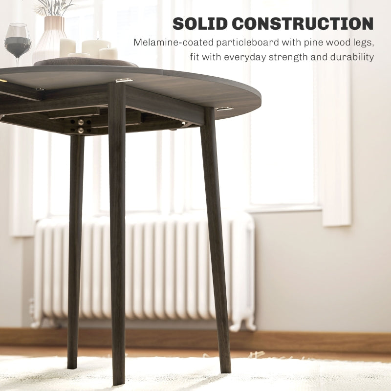 Folding Dining Table for 4, Round Drop Leaf, Space Saving, Grey Wood