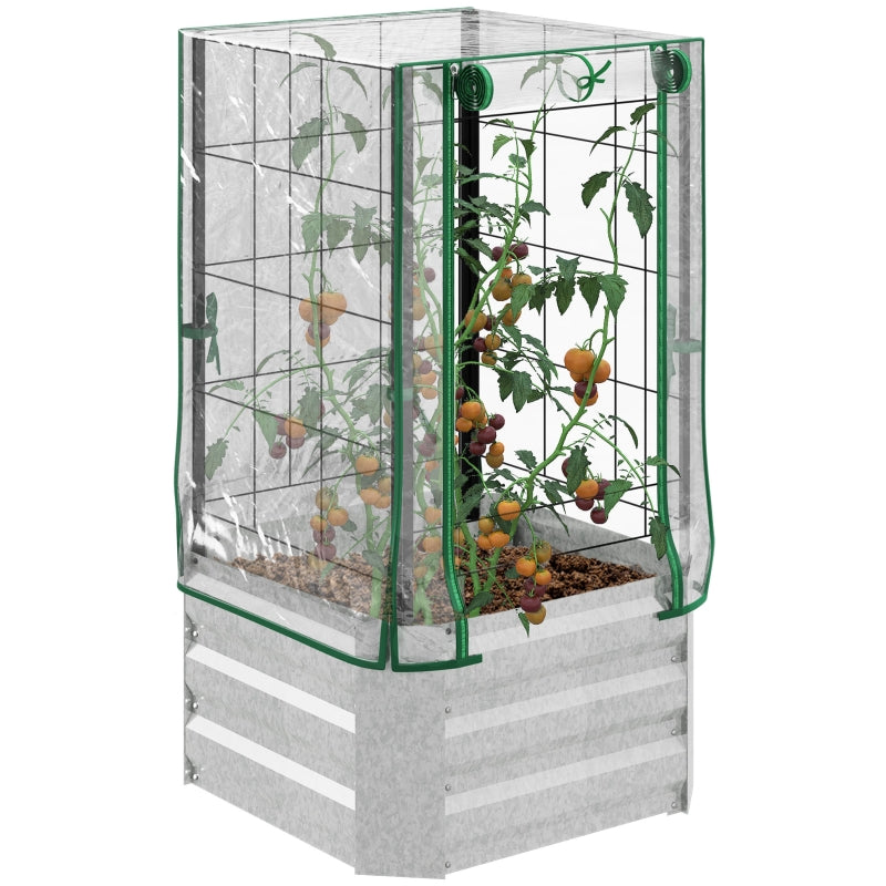 Raised Bed Set Planter with Plastic Cover & Trellis, 53x53x90cm, Wood