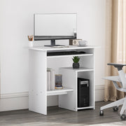 Desk, Computer Office Table with Keyboard Tray & Shelves, Chipboard, White