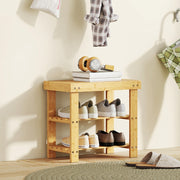 Bamboo Shoe Bench 2 Shelves Seat 50x28x45cm - Natural