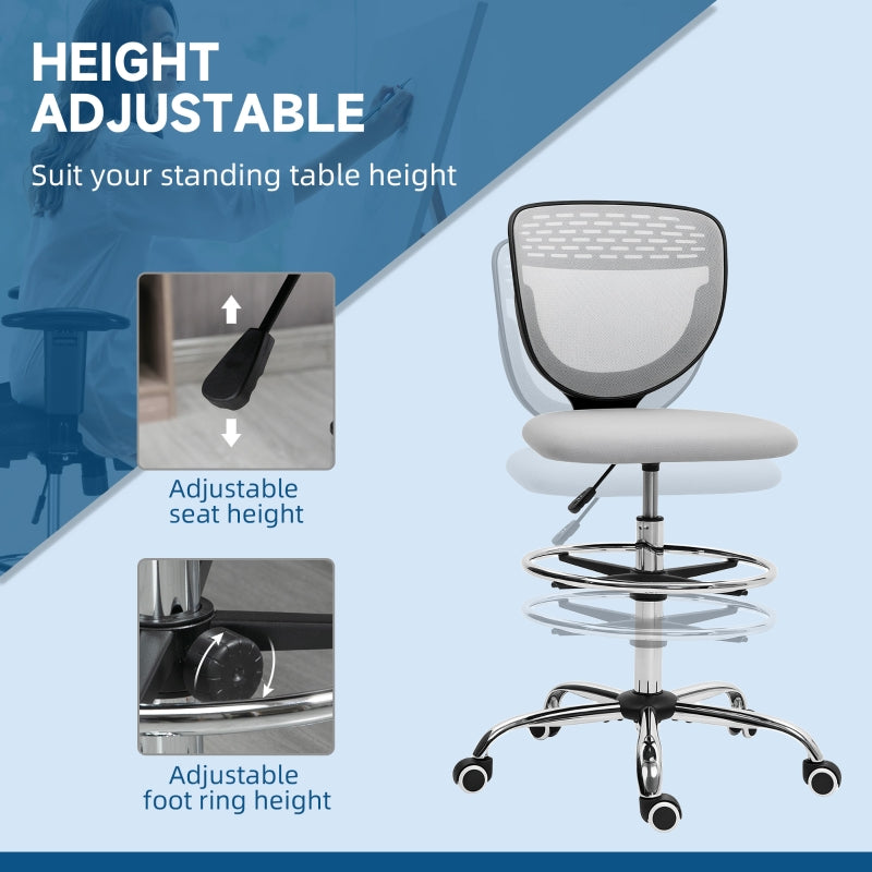 Draughtsman Office Chair Adjustable Height 68-88cm with Wheels Mesh Light Grey